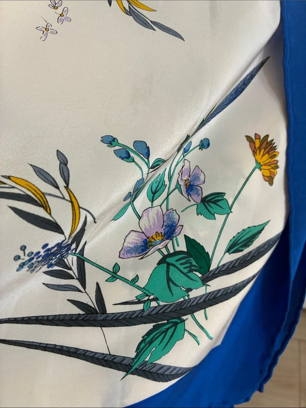 Pierre Cardin Floral Scarf with Blue Border